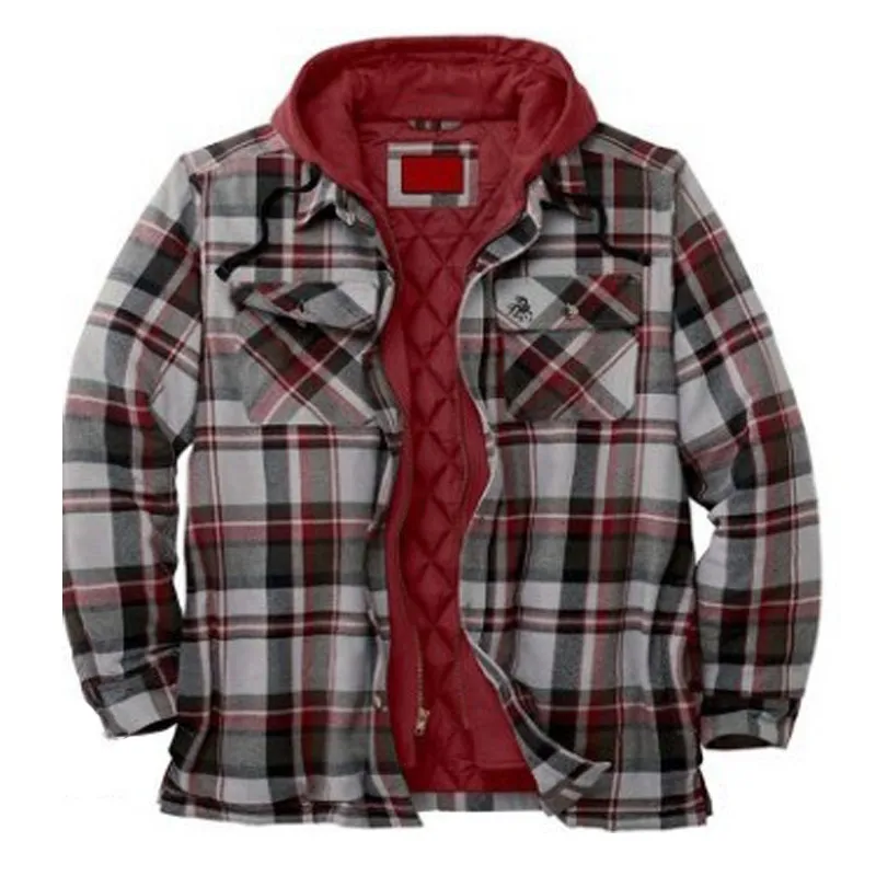 Men's Thick Cotton Plaid Long Sleeve Loose Hooded Jacket 09326611L