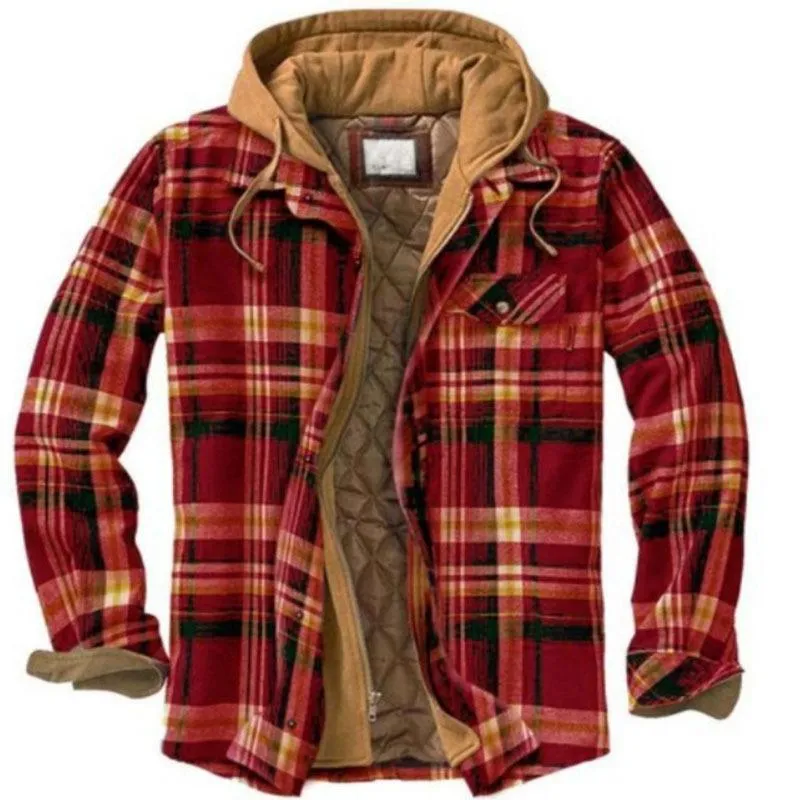 Men's Thick Cotton Plaid Long Sleeve Loose Hooded Jacket 09326611L