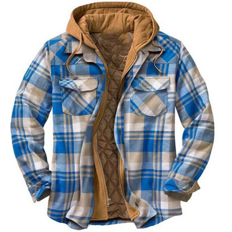 Men's Thick Cotton Plaid Long Sleeve Loose Hooded Jacket 09326611L