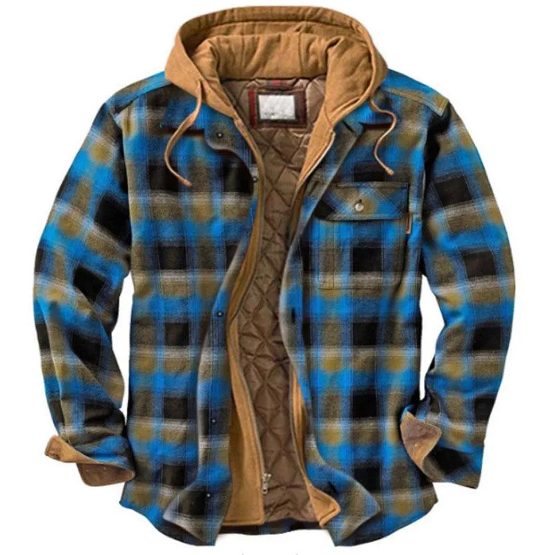 Men's Thick Cotton Plaid Long Sleeve Loose Hooded Jacket 09326611L