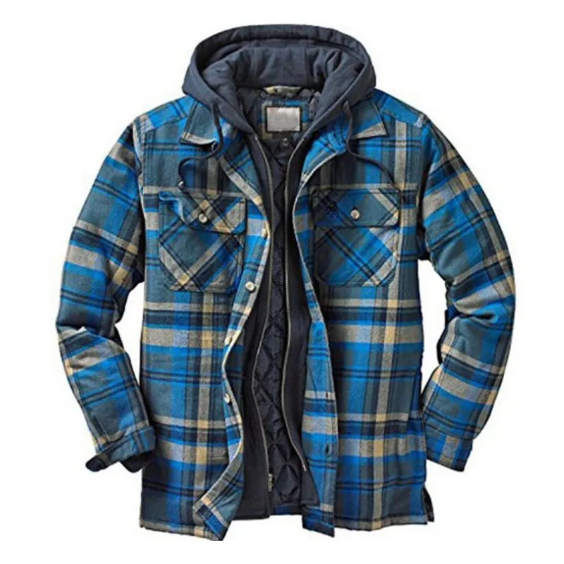 Men's Thick Cotton Plaid Long Sleeve Loose Hooded Jacket 09326611L