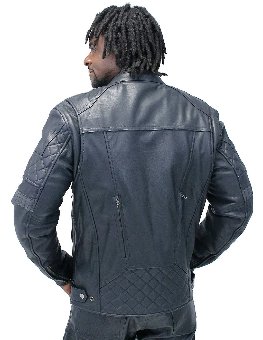 Men's Vented Concealed Pocket Ultra Premium Leather Jacket w/Quilt #M6922VZNK