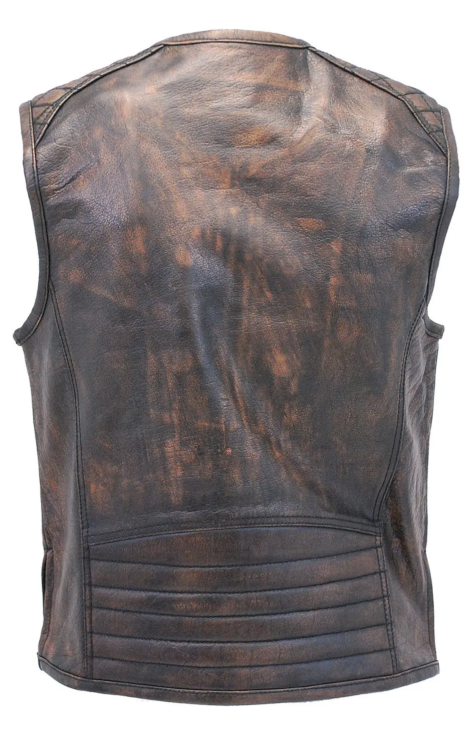 Men's Vintage Brown Quilt Leather Concealed Pocket Vest #VMA6714QGN ()