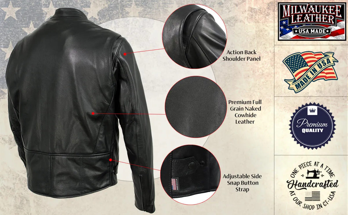 Milwaukee Leather USA MADE MLJKM5001 Men's Black 'Road Racer' Premium Leather Motorcycle Jacket