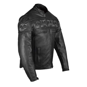 MJ535 Reflective Skull Premium Cowhide Leather Motorcycle Jacket