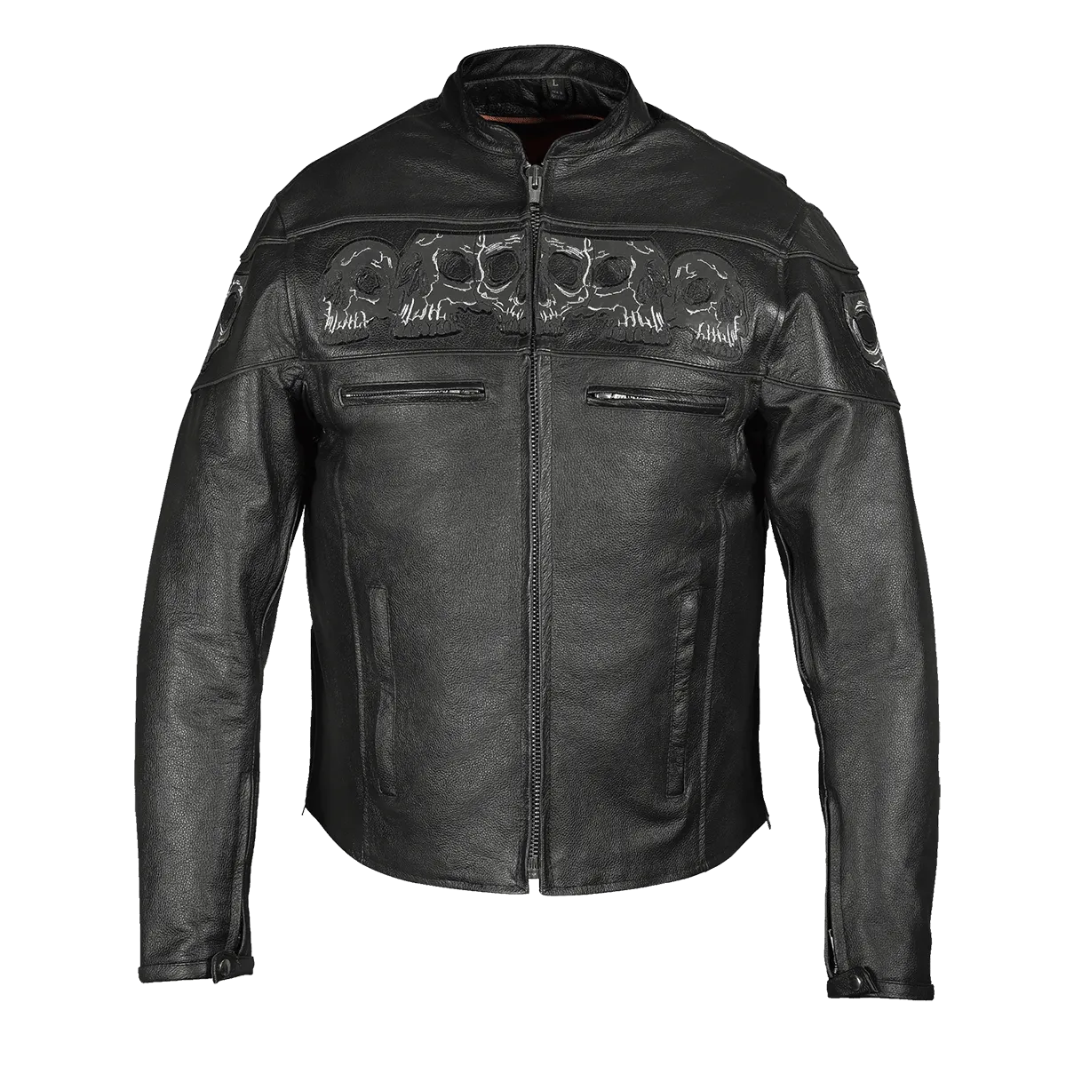 MJ535 Reflective Skull Premium Cowhide Leather Motorcycle Jacket