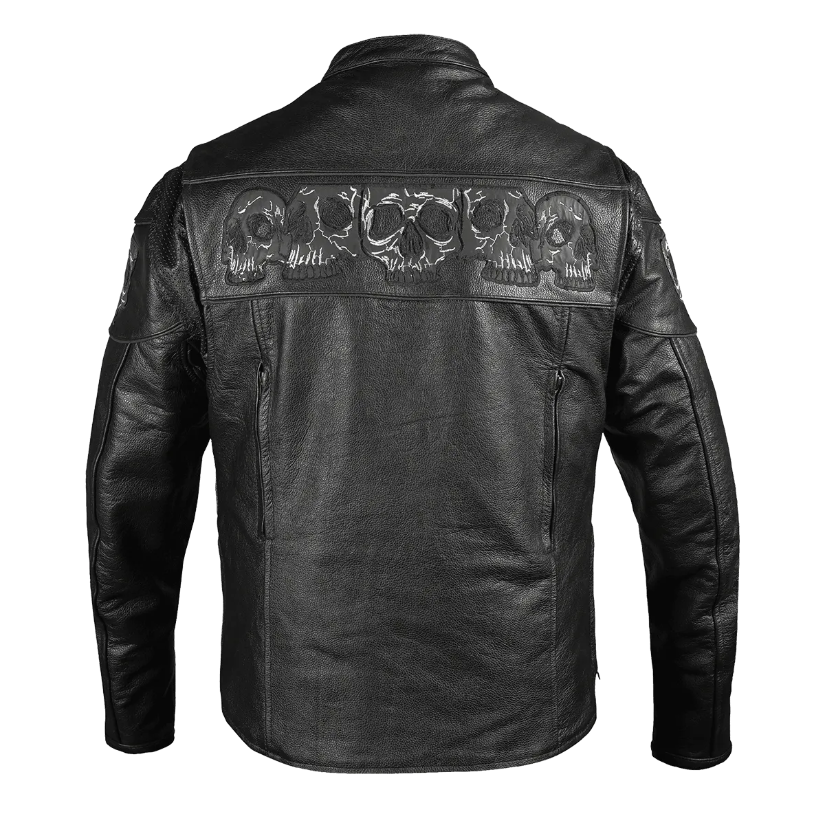 MJ535 Reflective Skull Premium Cowhide Leather Motorcycle Jacket