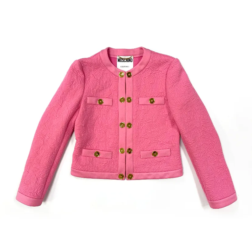 Moschino Couture Pink Logo Quilted Jacket