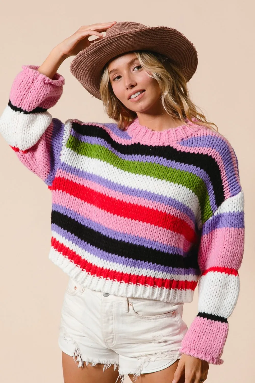 Multi Color Striped Cropped Sweater