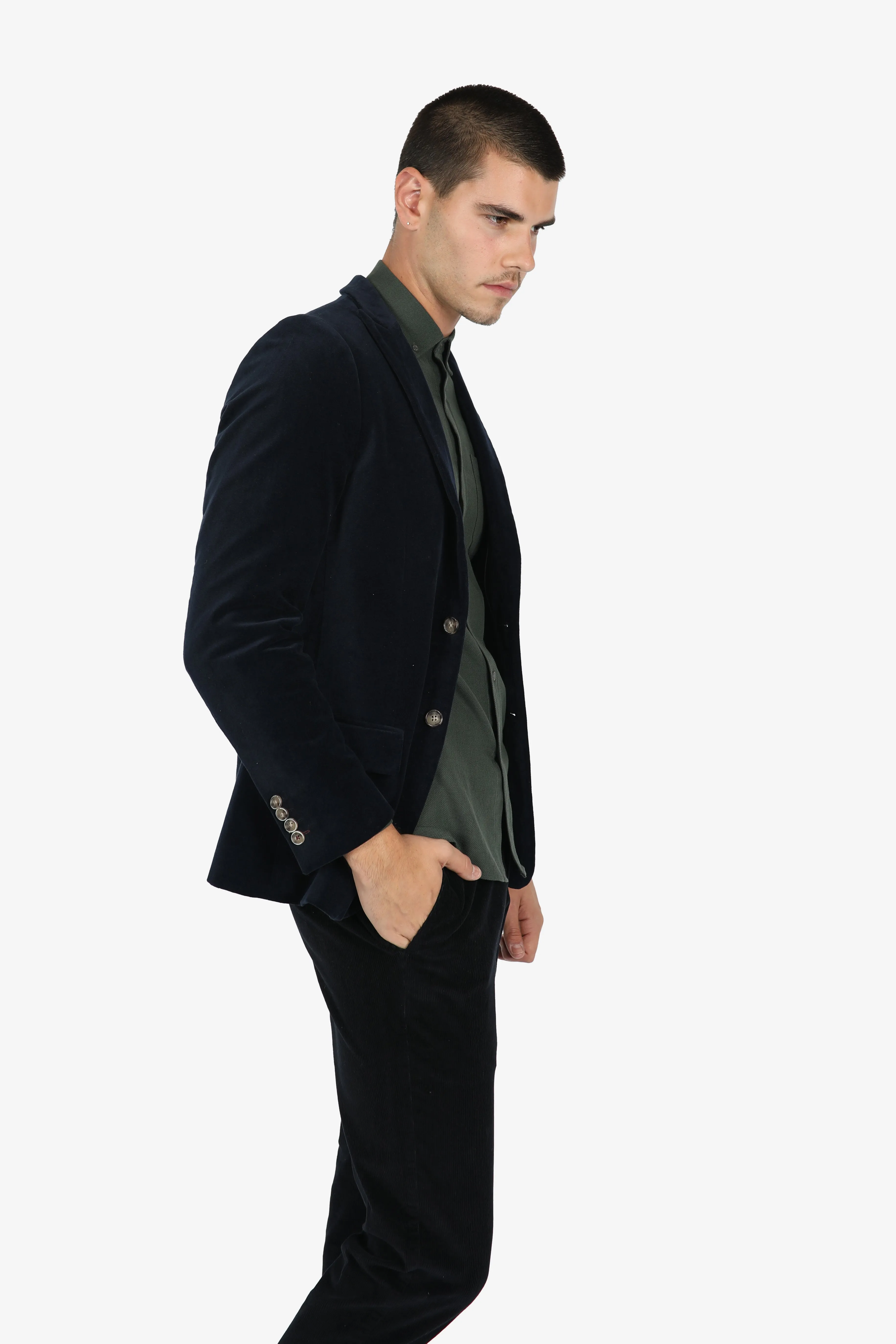 Navy Cotton Velvet Blazer