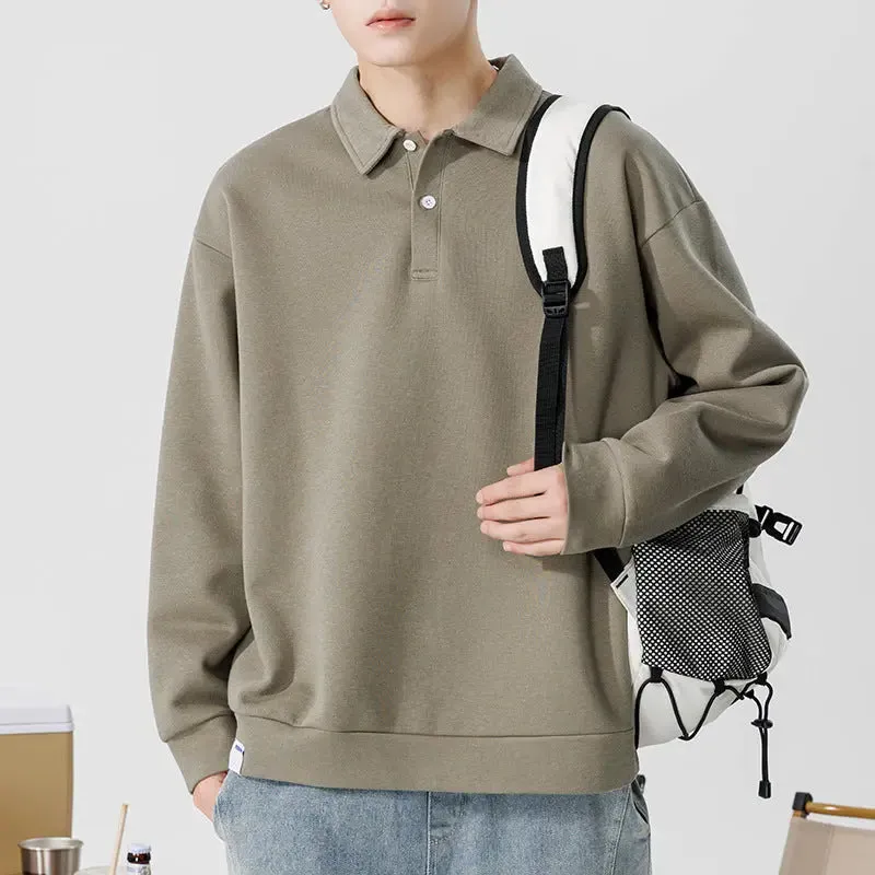 New American Style Loose Fashion Brand Solid Color Polo Collar Sweatshirt Overalls