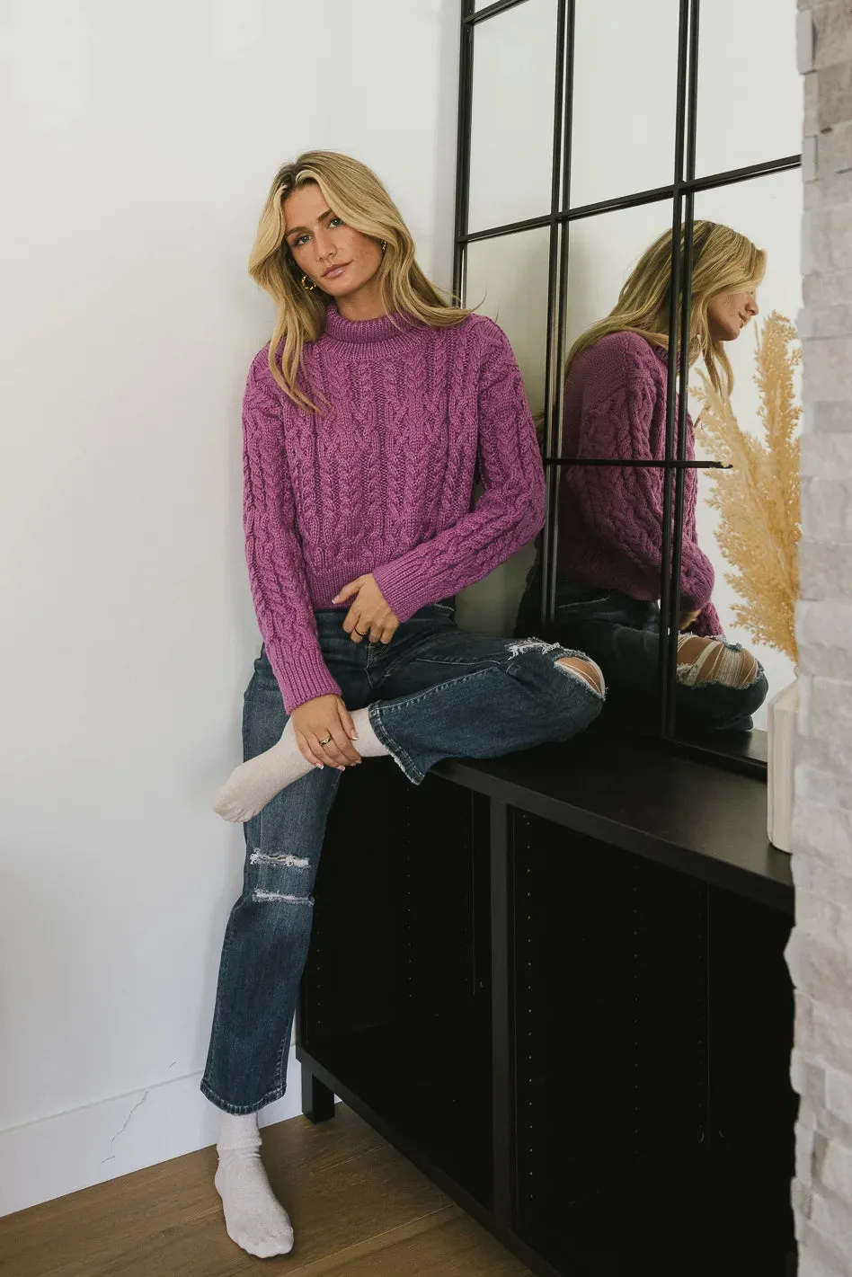 Noah Cable Knit Sweater in Purple