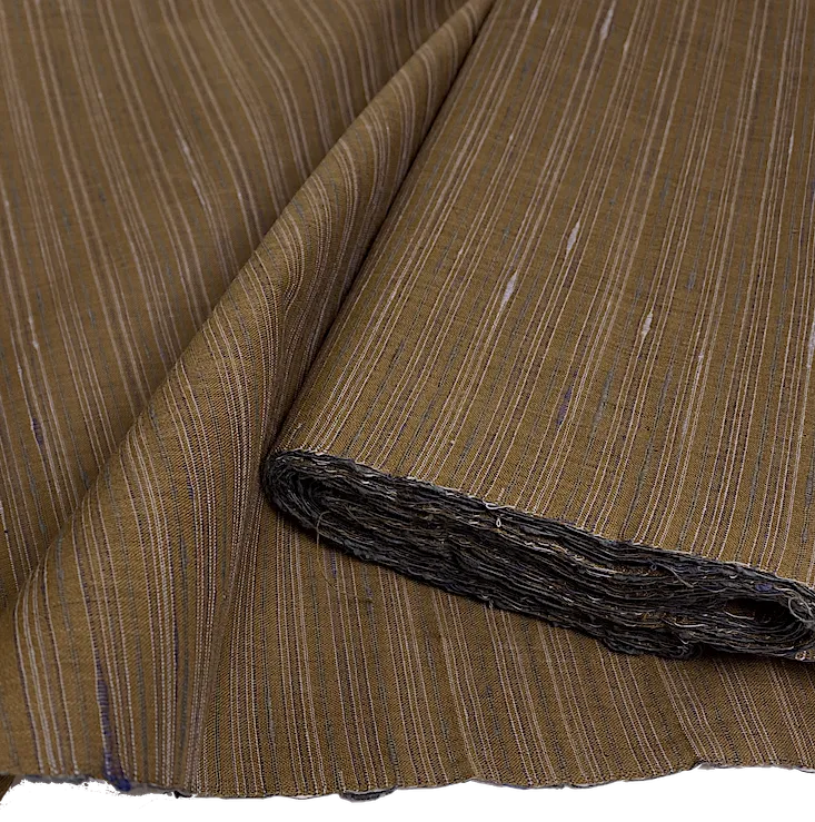 Olive-Brown Slubby Yarn Dye Stripe Vintage Cotton from Japan, By the Yard   #246