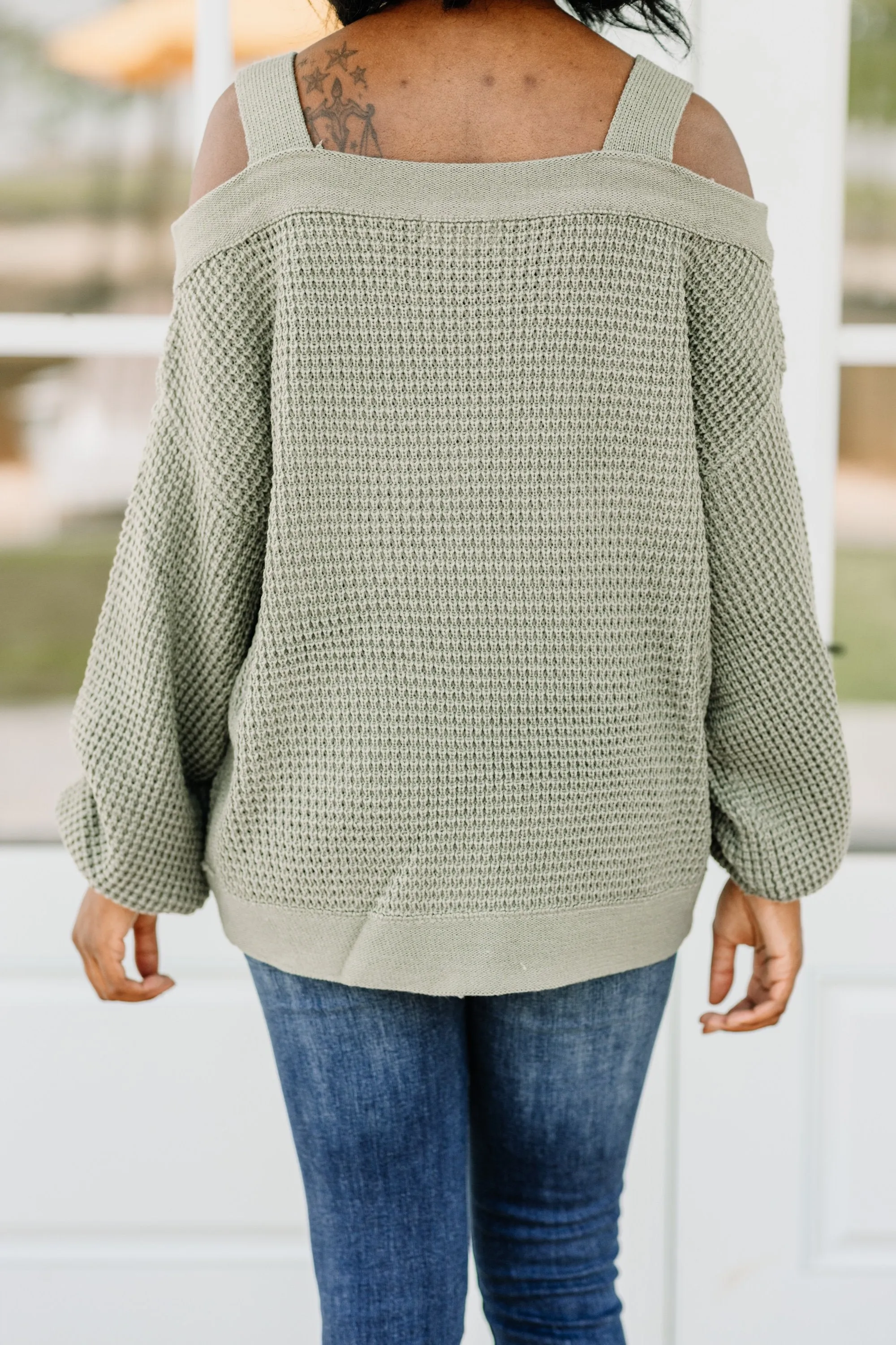 Only The Beginning Sage Green Waffle Sweater