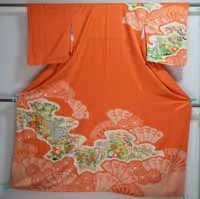 Orange Tie Dye Homongi - Formal Women's Kimono Silk Kanoko Deer Fawn Spots Shibori Embroidery Sakura