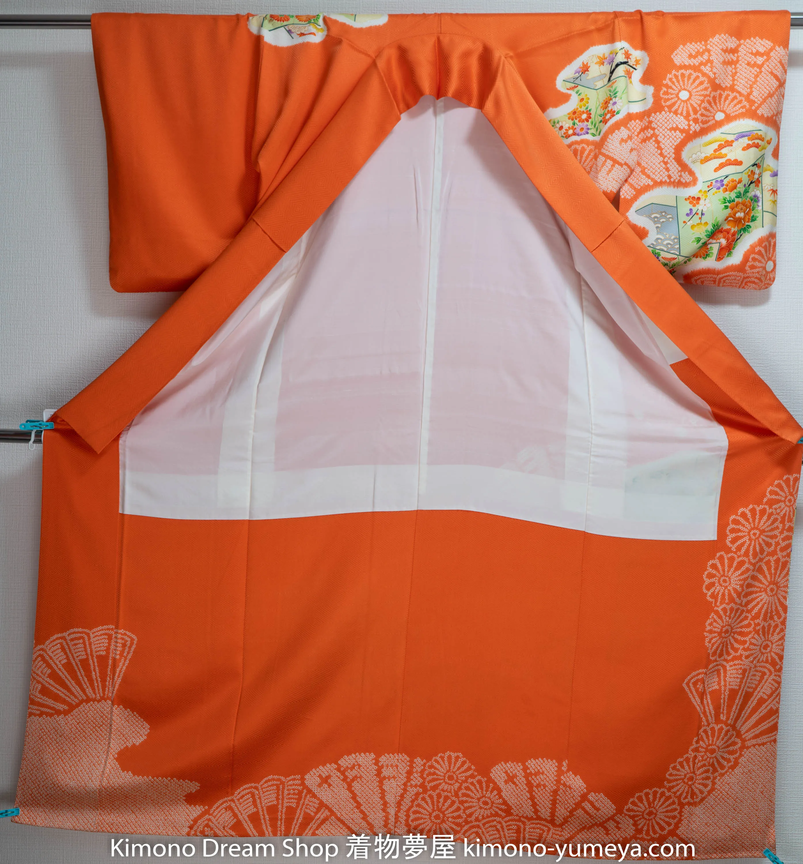 Orange Tie Dye Homongi - Formal Women's Kimono Silk Kanoko Deer Fawn Spots Shibori Embroidery Sakura