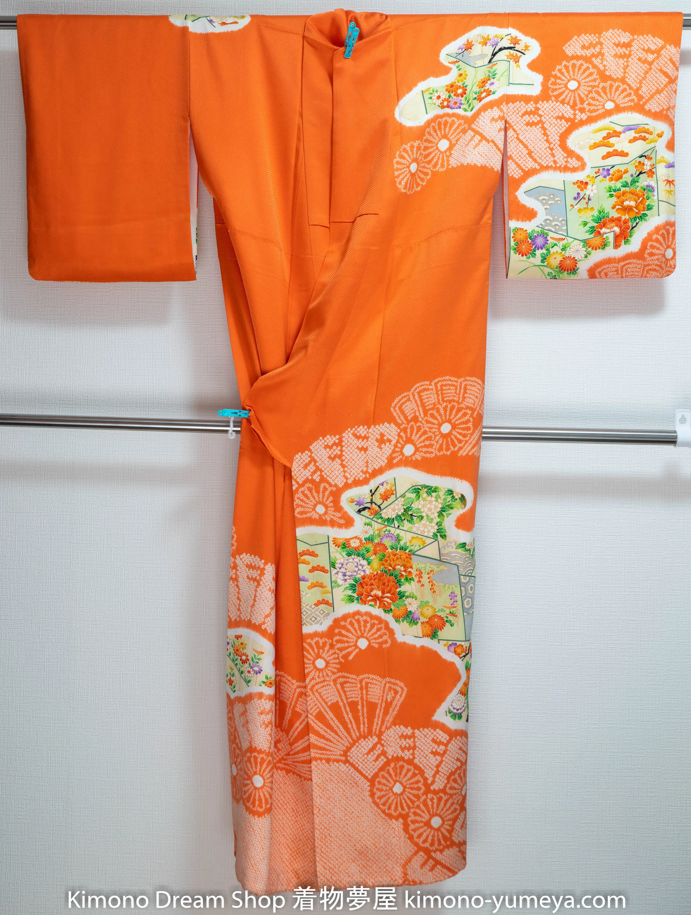 Orange Tie Dye Homongi - Formal Women's Kimono Silk Kanoko Deer Fawn Spots Shibori Embroidery Sakura