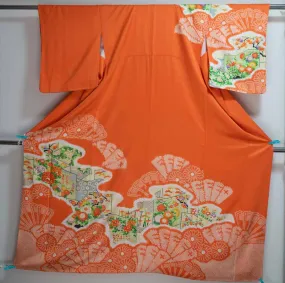 Orange Tie Dye Homongi - Formal Women's Kimono Silk Kanoko Deer Fawn Spots Shibori Embroidery Sakura