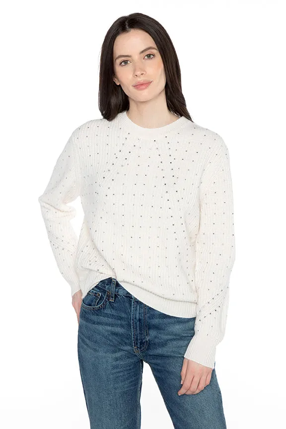 Pearl Fashioned Rib Crystal Cashmere Sweater