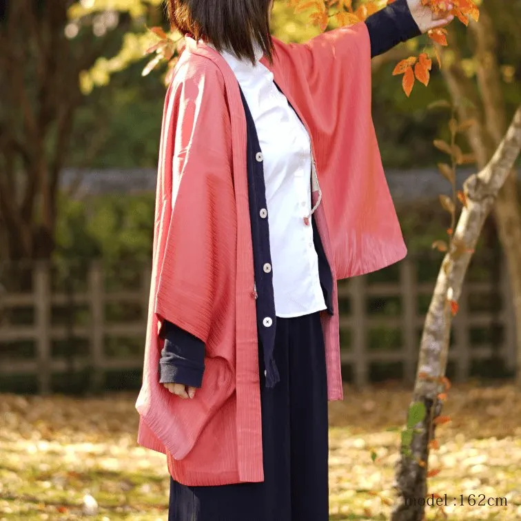 Pink embossed pattern haori