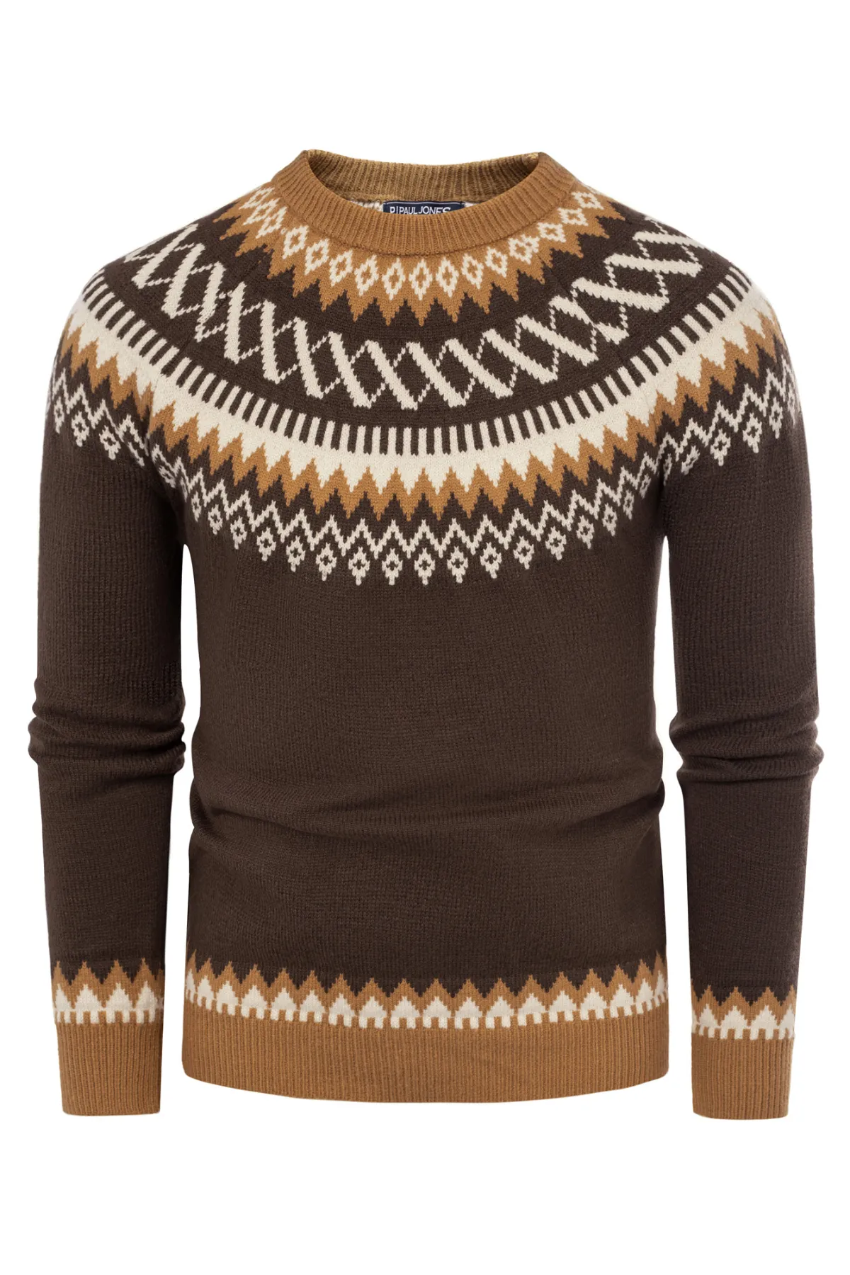 PJ Paul Jones Men's Fair Isle Crewneck Sweater Vintage Casual Pattern Knit Long Sleeve Pullover Sweater