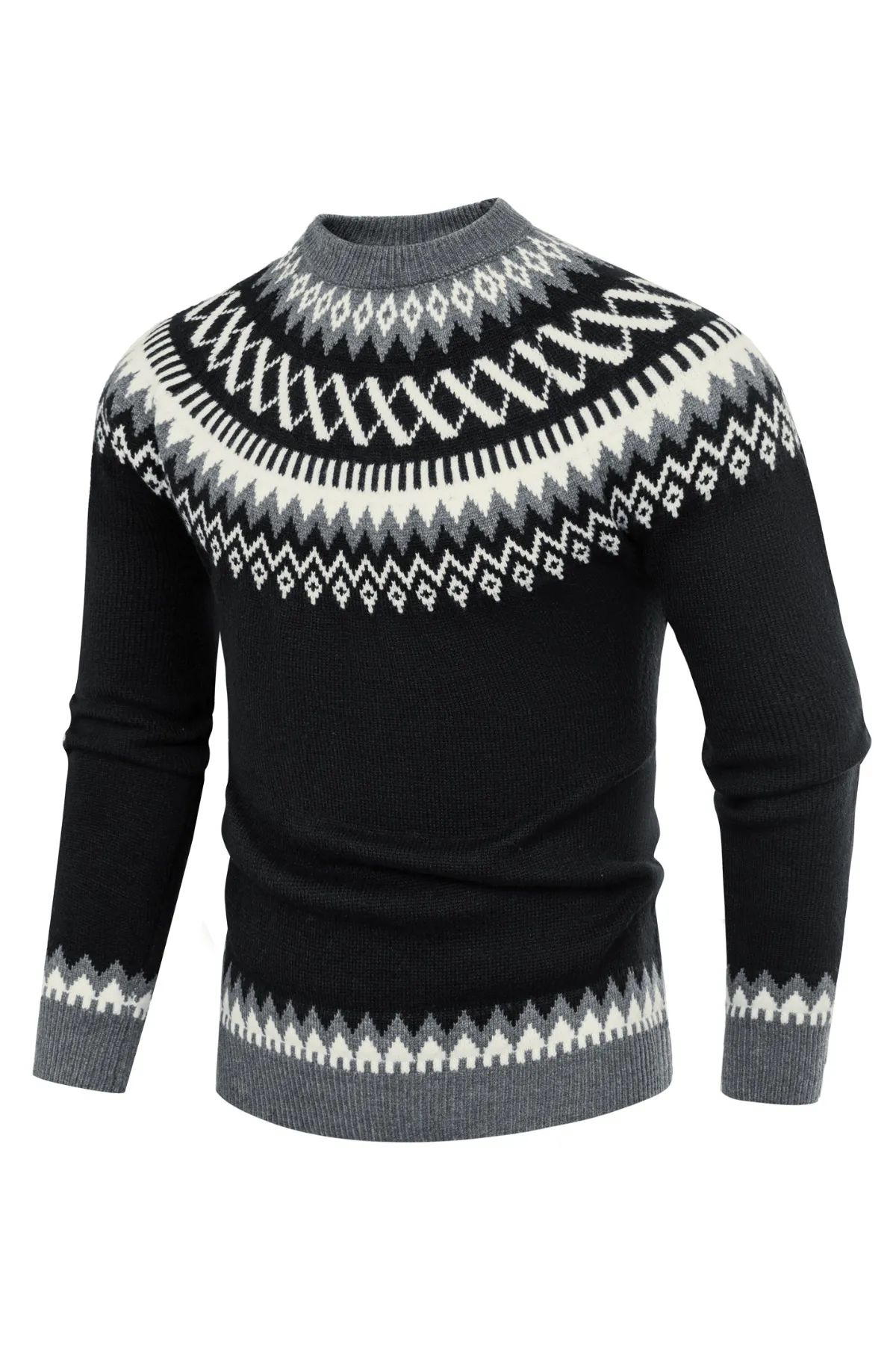 PJ Paul Jones Men's Fair Isle Crewneck Sweater Vintage Casual Pattern Knit Long Sleeve Pullover Sweater