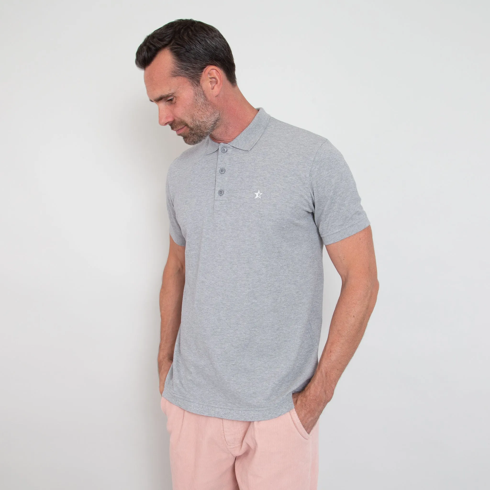 Play Well Knitted Polo - Light Grey Marl