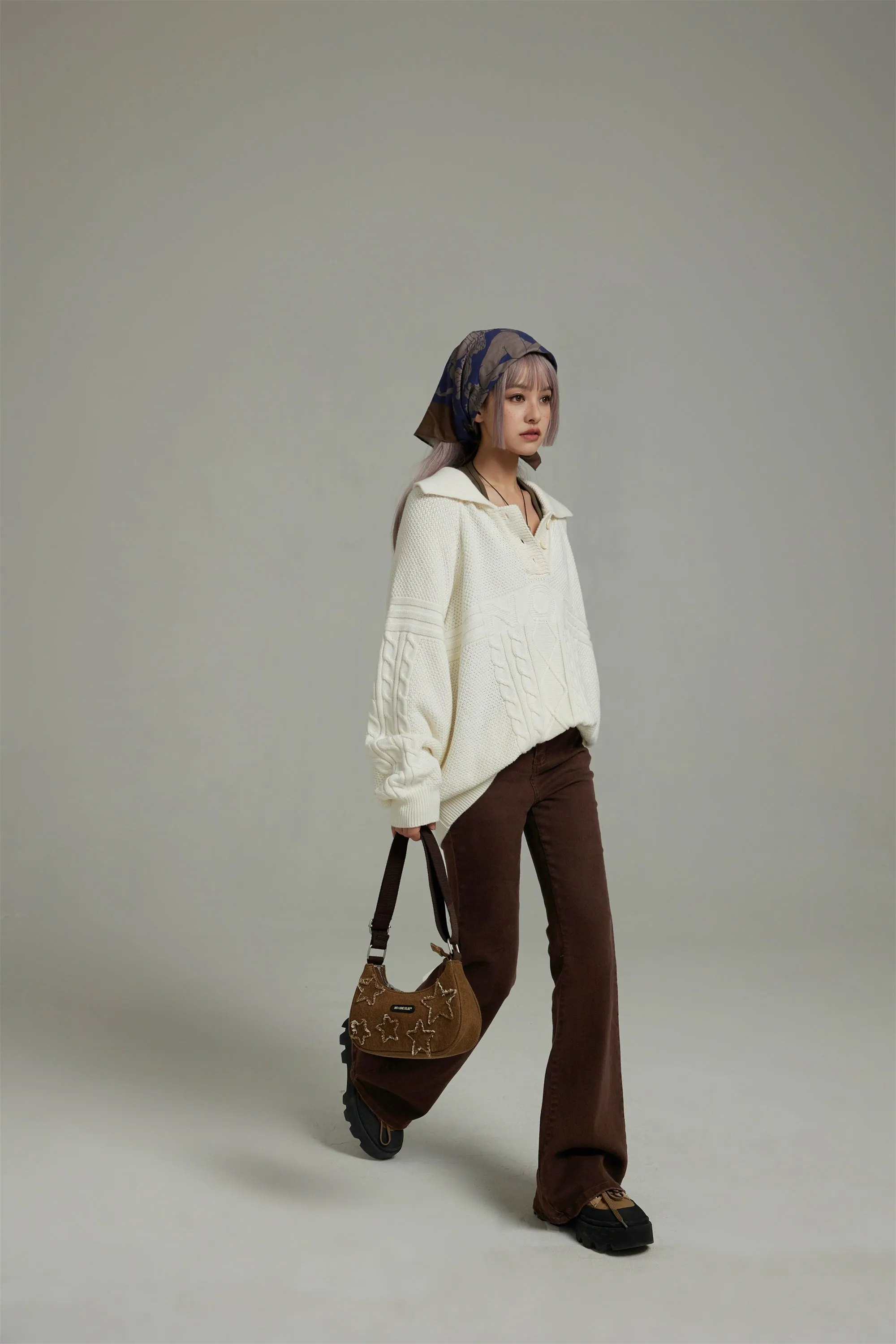 Polo Neck Overfit Knit Sweater