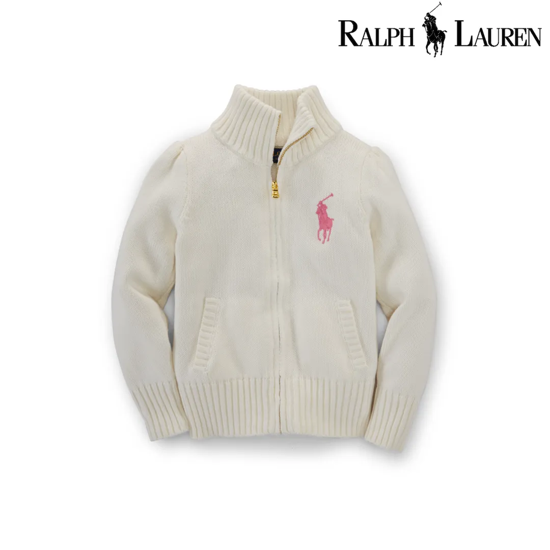 Polo Ralph Lauren Girls Cotton Zip-Up Mockneck Sweater White (4/4T)