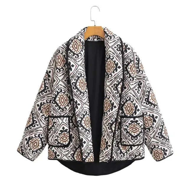 Pre Order:  Paisley Printed Front Pockets Quilted Jacket