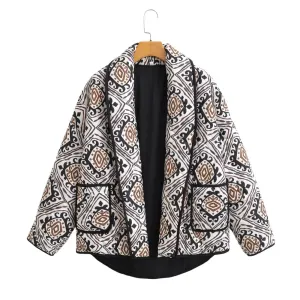 Pre Order:  Paisley Printed Front Pockets Quilted Jacket