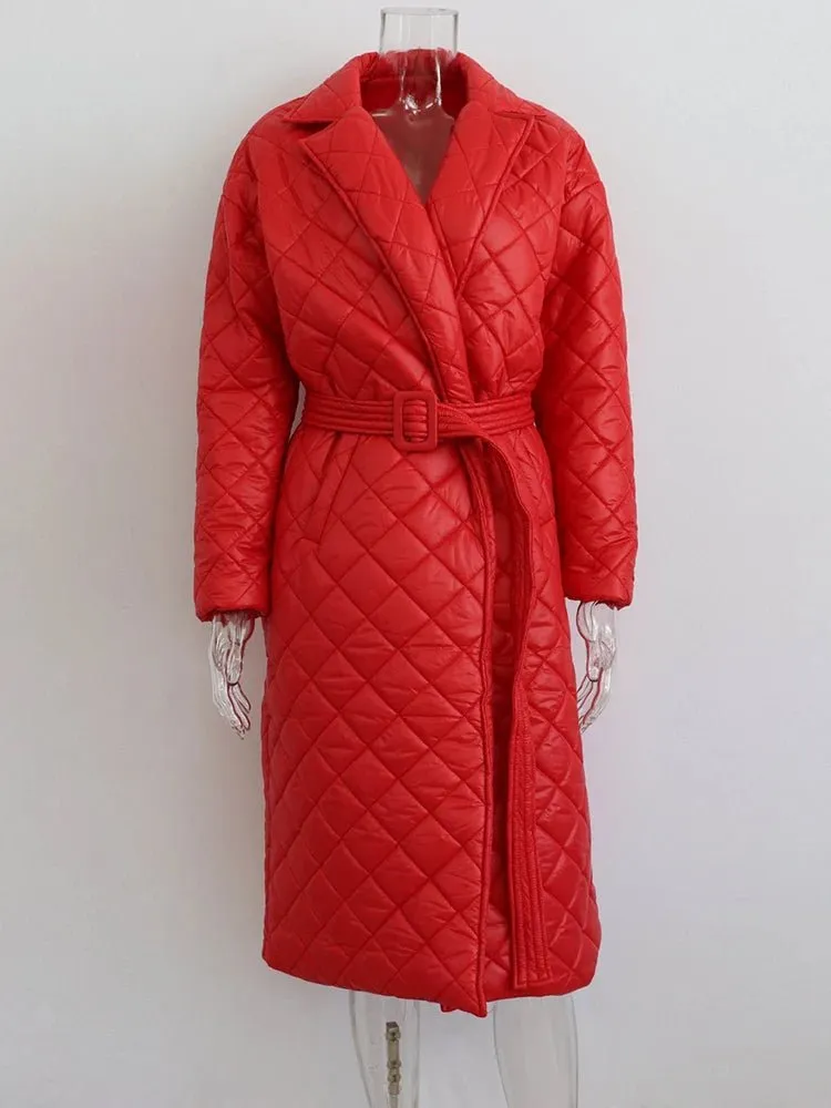 Pre Order:  Soft Sheen Quilted Belted Coat