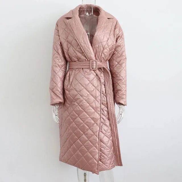 Pre Order:  Soft Sheen Quilted Belted Coat