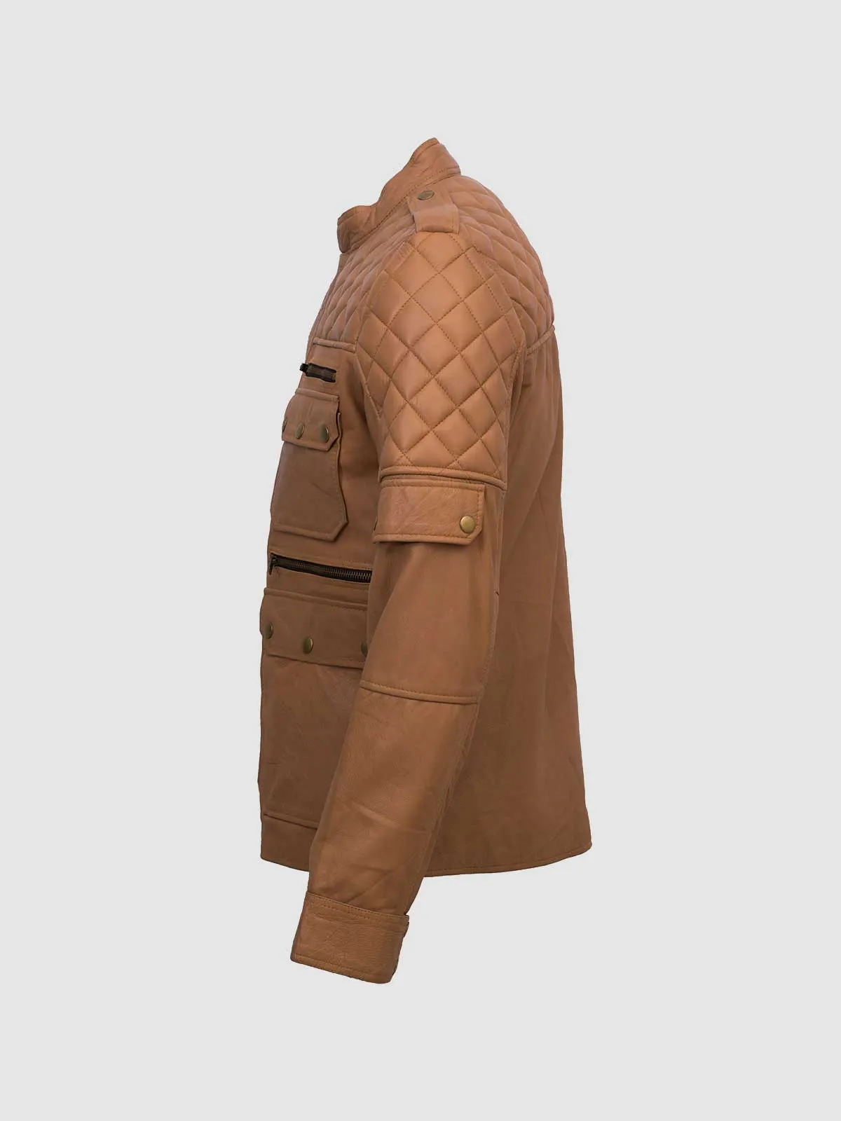 Quilted Cognac Leather Jacket