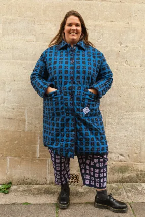 Quilted Overcoat in 'Indigo Chess Set'