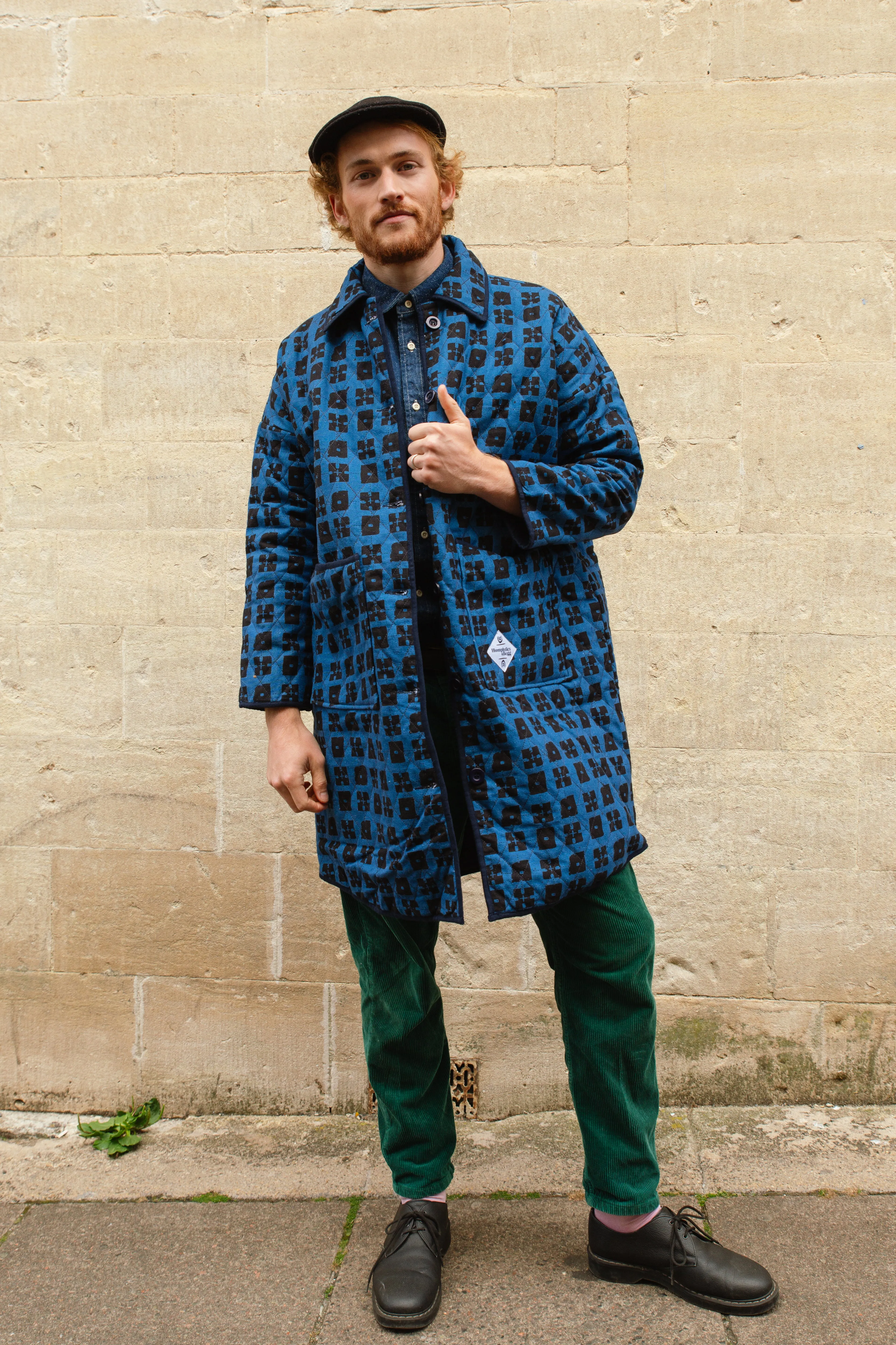 Quilted Overcoat in 'Indigo Chess Set'