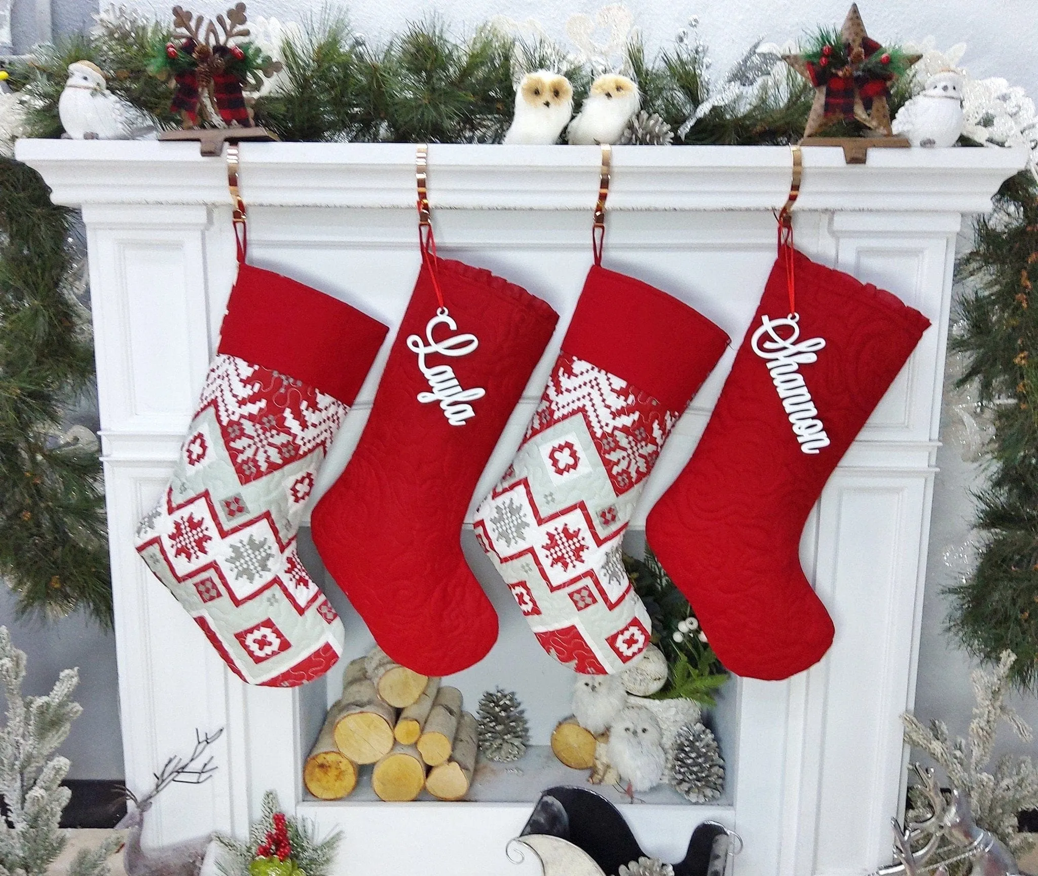 Quilted Timeless Christmas Stockings Embroidered Personalized Holiday