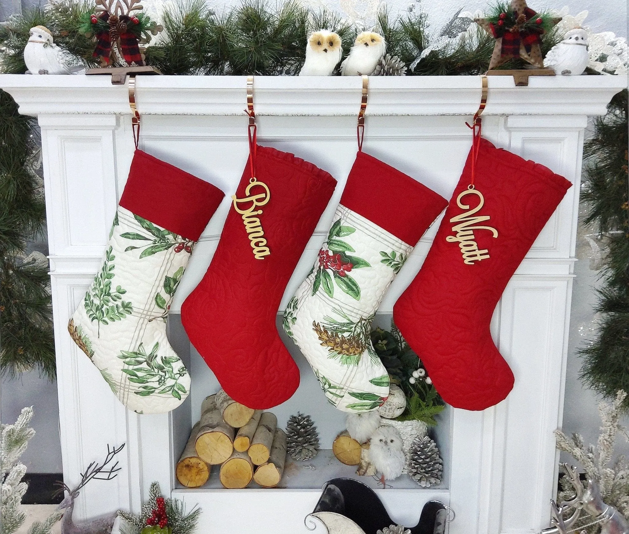 Quilted Timeless Christmas Stockings Embroidered Personalized Holiday