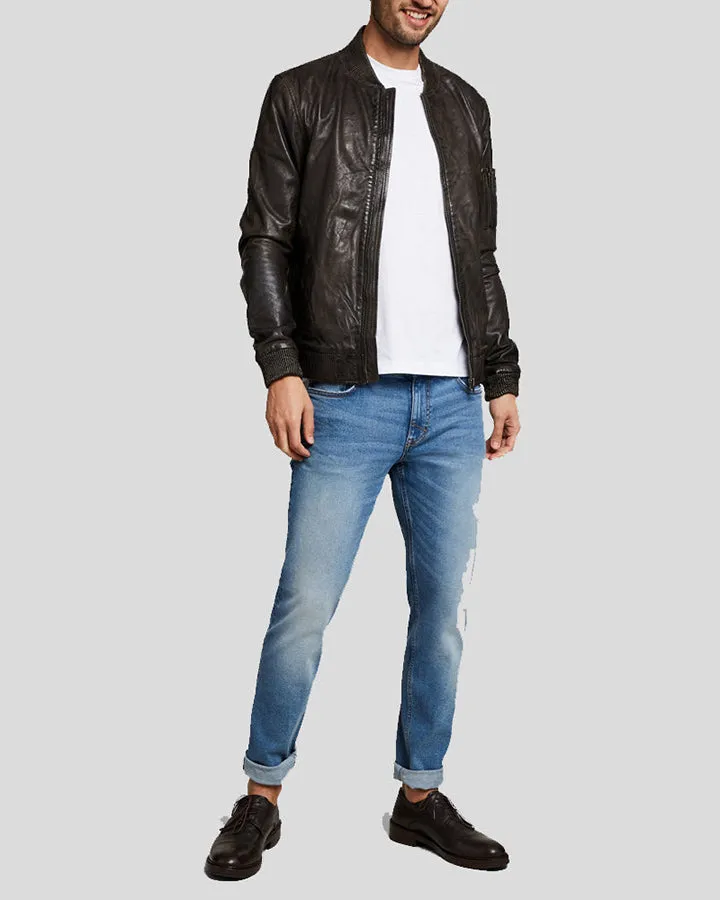 Quint Black Bomber Leather Jacket