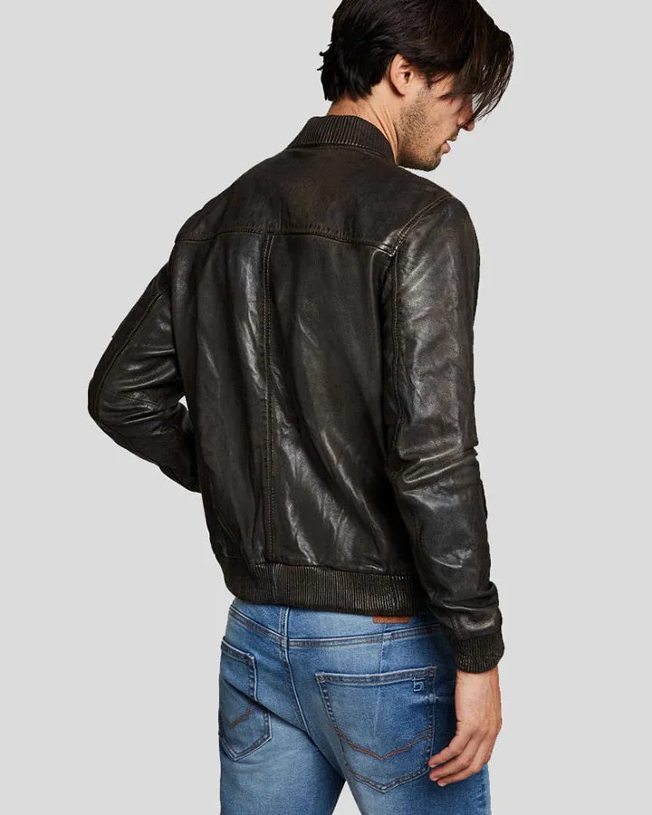 Quint Black Bomber Leather Jacket