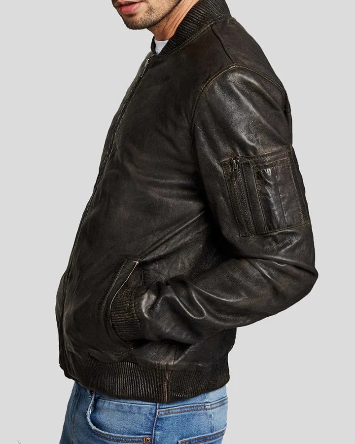 Quint Black Bomber Leather Jacket