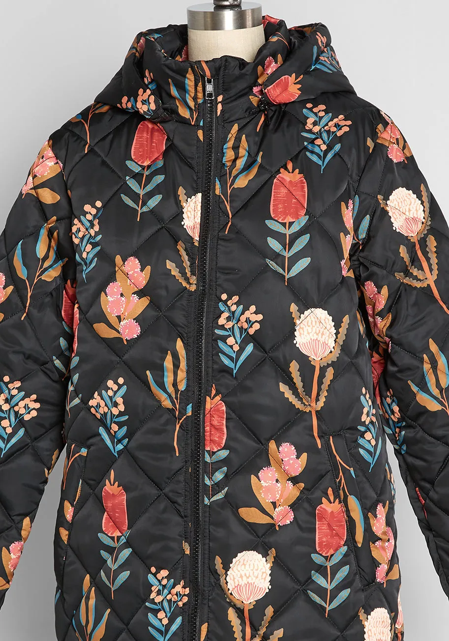 Raining Flora Hooded Puffer Jacket