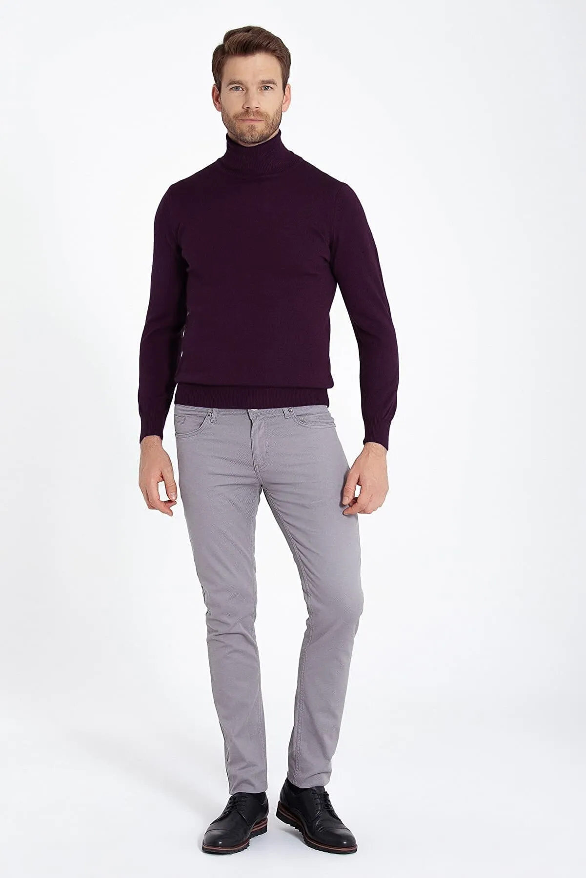 Regular Fit Basic Plain Purple Turtleneck Sweater