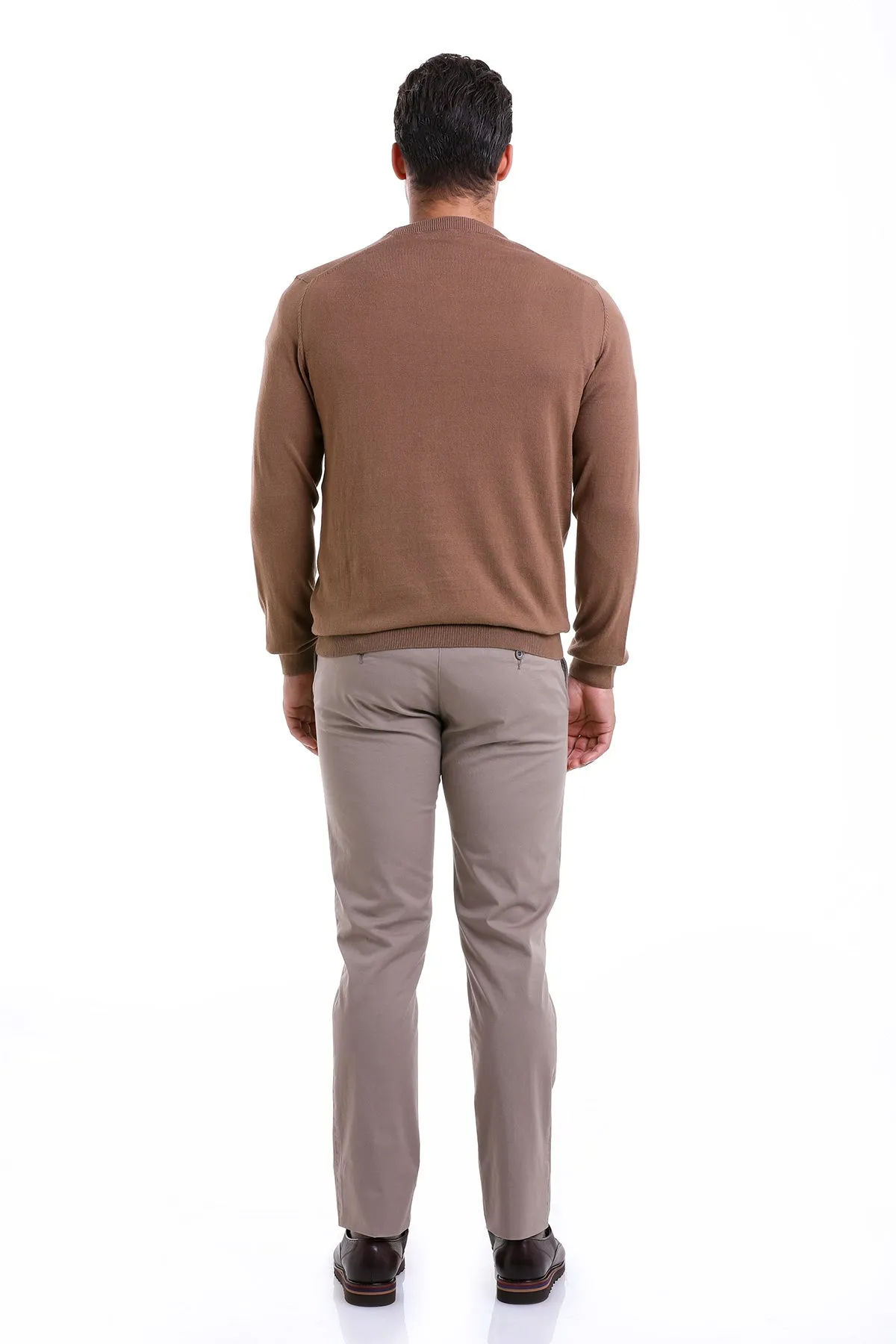 Regular Fit Cotton Tobacco Crewneck Sweater