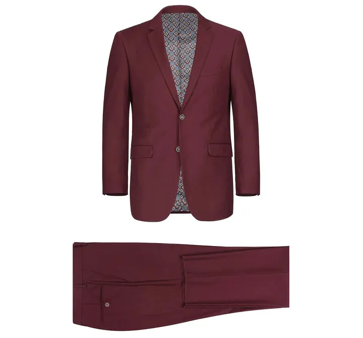 Renoir Burgundy men's slim fit suit single breasted notch lapel