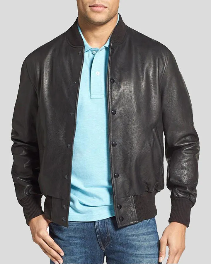 Rico Black Bomber Leather Jacket