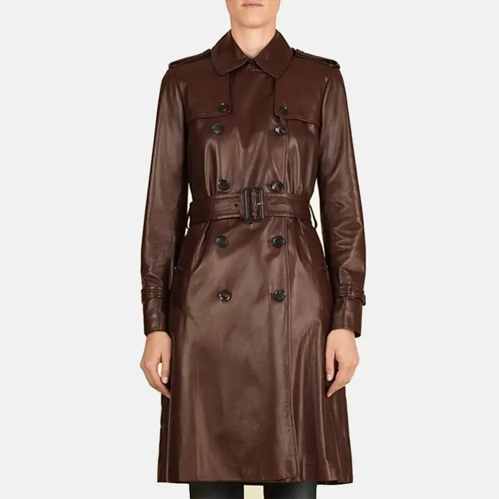 Roamer Leather Coat Women | Brown Leather Long Coat