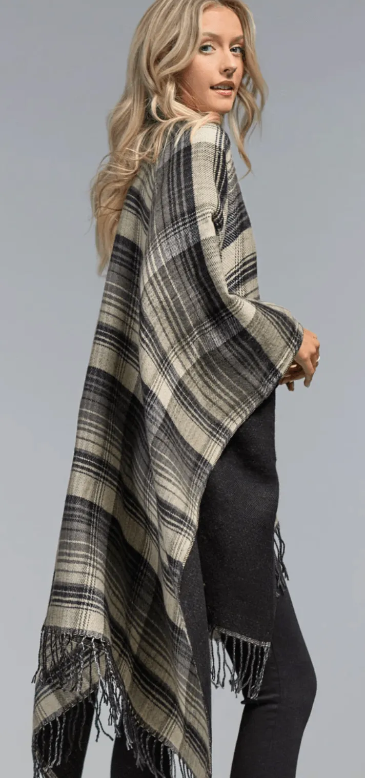 Ruggine Reversible Plaid Ruana 2188