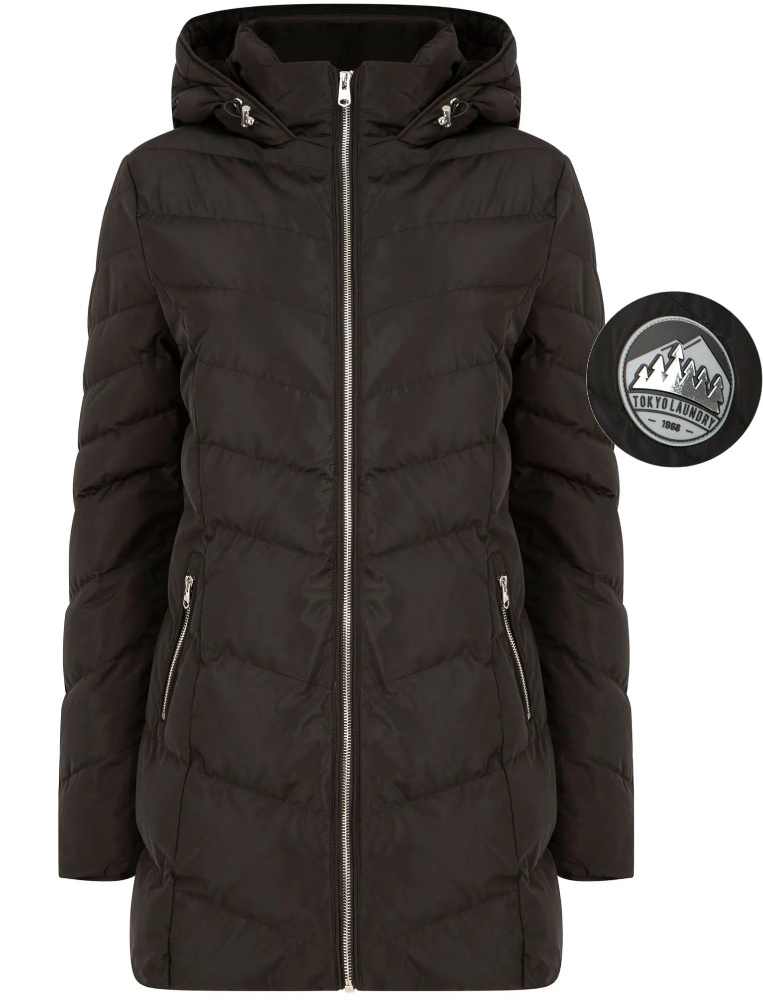 Safflower 2 Longline Quilted Puffer Coat with Hood In Black - Tokyo Laundry