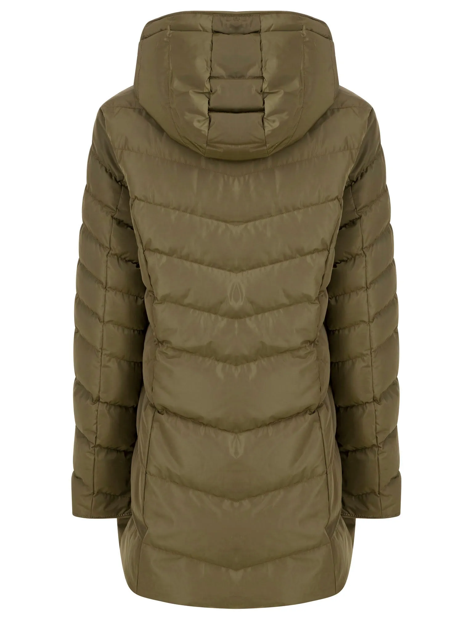 Safflower 2 Longline Quilted Puffer Coat with Hood In Khaki - Tokyo Laundry